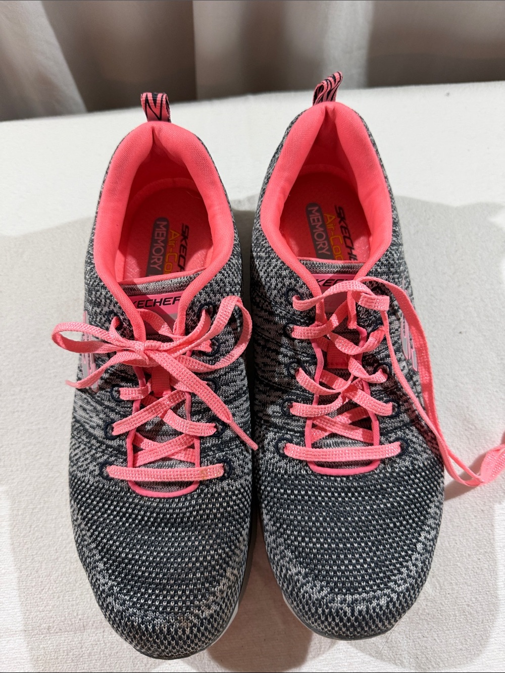 Skechers Women's Gray Knit Athletic Sneakers with Pink Trim - Picture 3 of 7